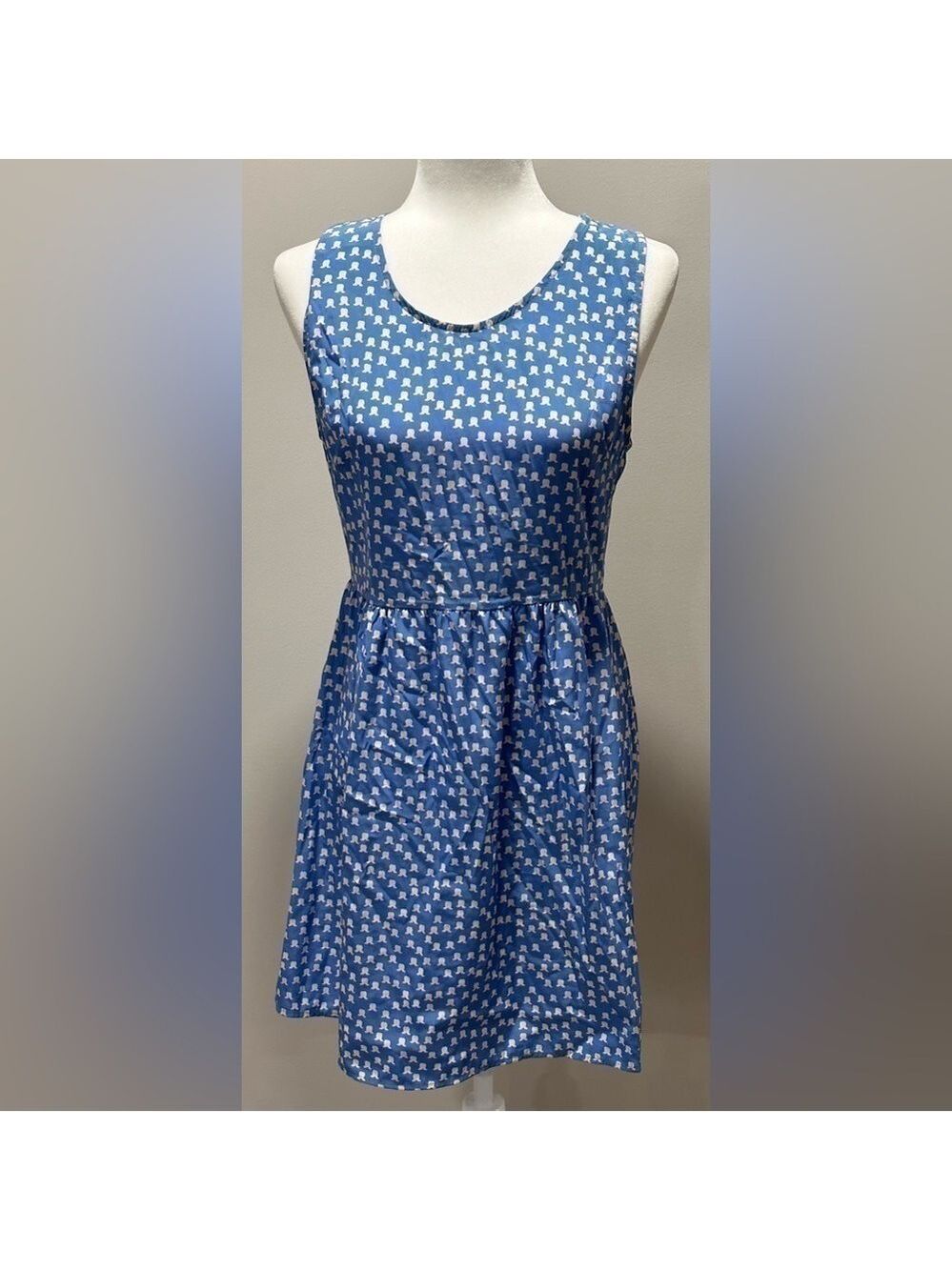 Anthropologie Needle & Thread Cornflower Blue & White Print Sleeveless Dress Med